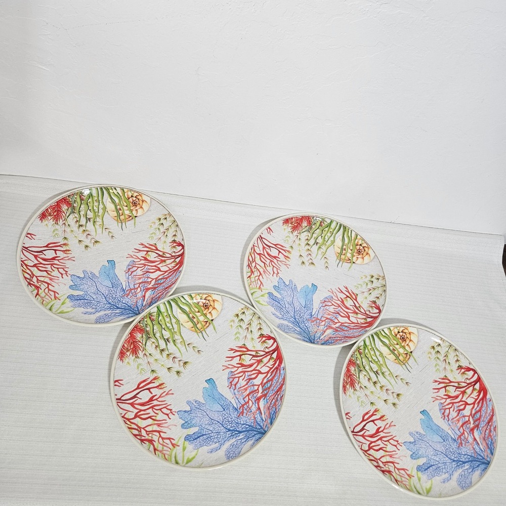 Better Homes and Gardens Melamine Coastal Dinner Plates Set of 4 Coral seashell
